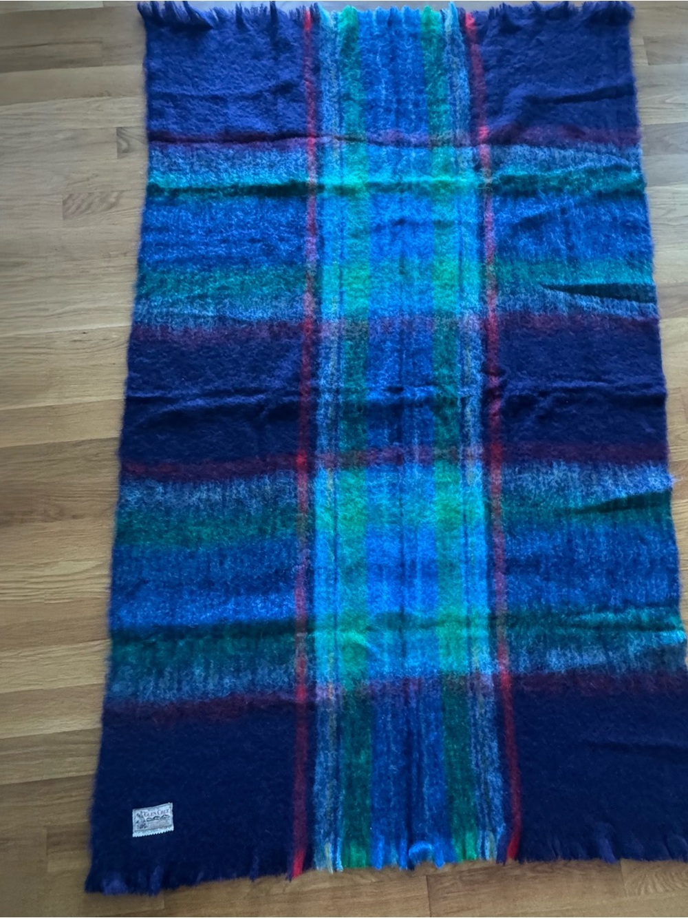 Vintage Glen Cree 100% Mohair Throw Blanket Made in Scotland Plaid Fringe